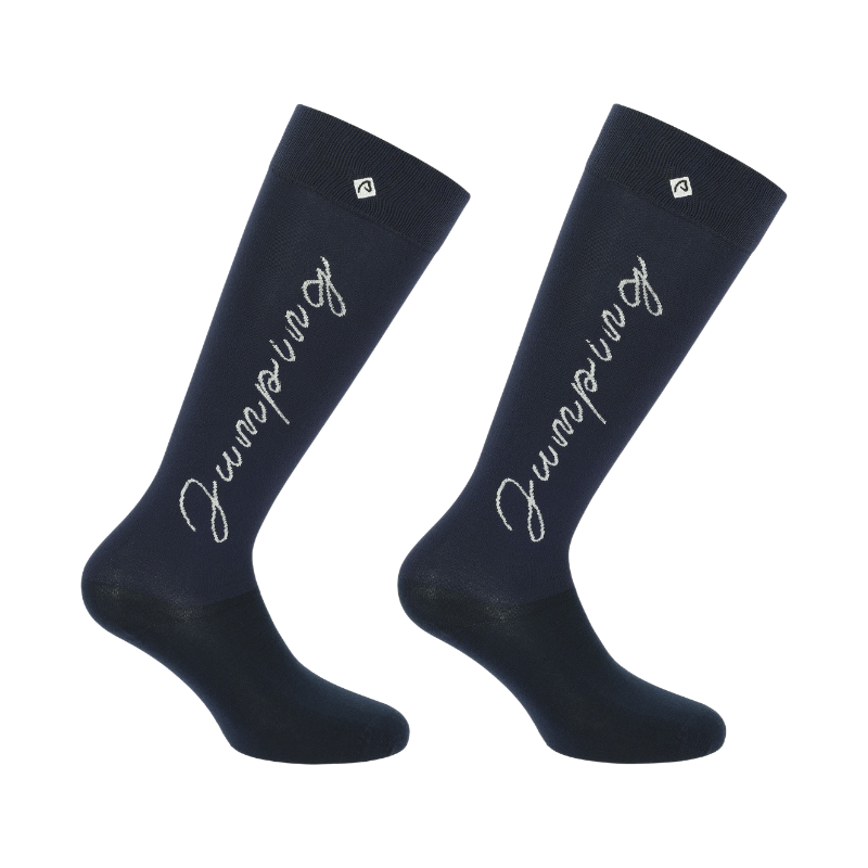 Equithème - Chaussettes d'équitation Jump marine/ argenté (x1)
