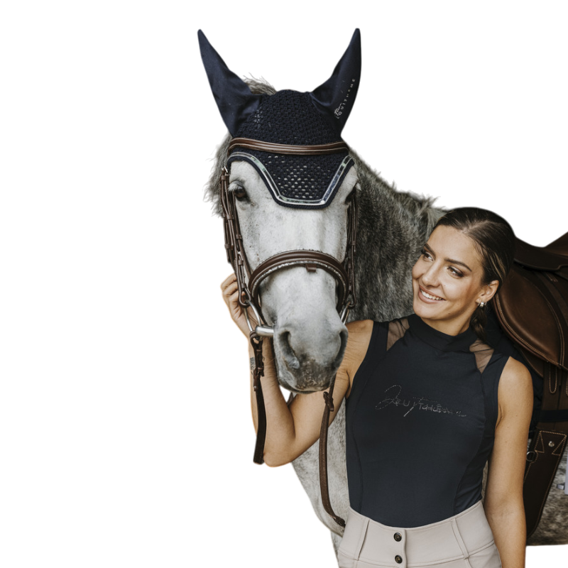 Equithème - Polo sans manches femme Alba Je t'aime noir