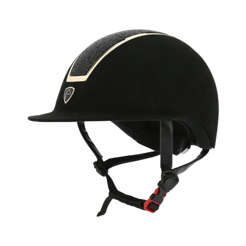 Equithème - Casque d'équitation visière large Glint Lamé noir/ rose gold | - Ohlala