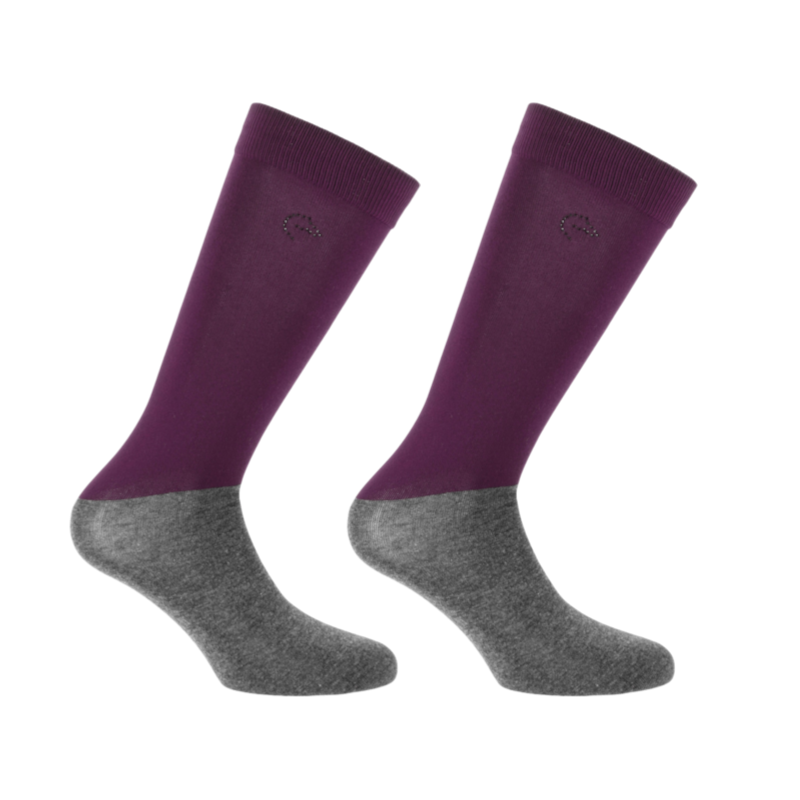 Equithème - Chaussette d'équitation Compet Je t'aime prune x2
