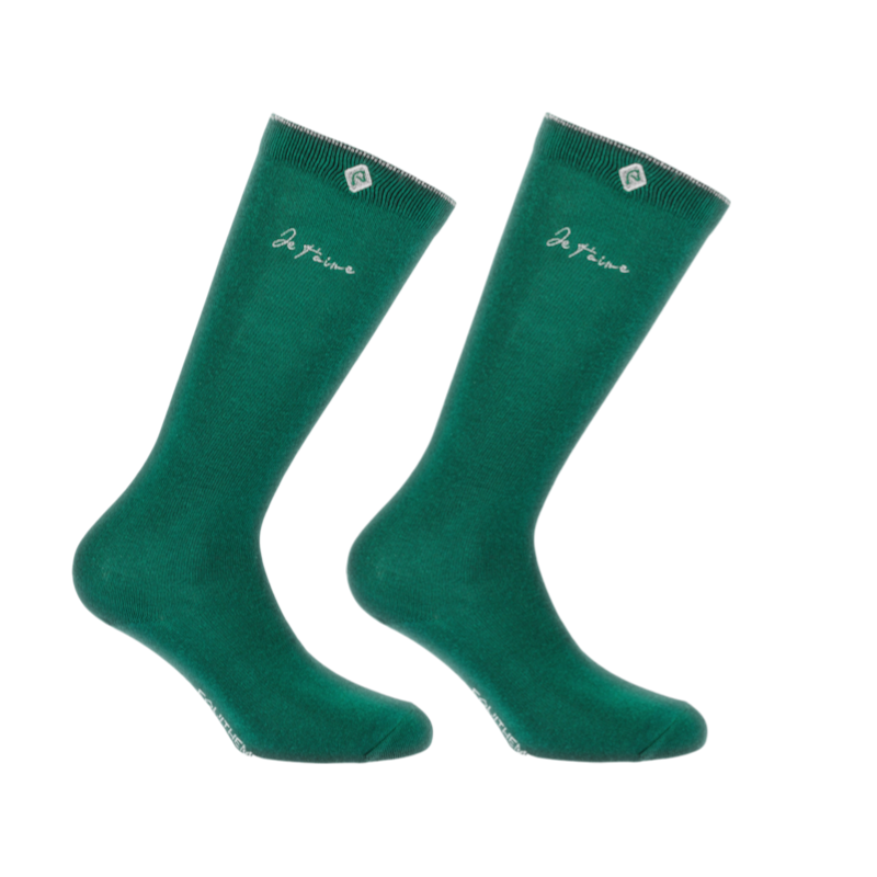 Equithème - Chaussette d'équitation Rose Je t'aime bleu canard
