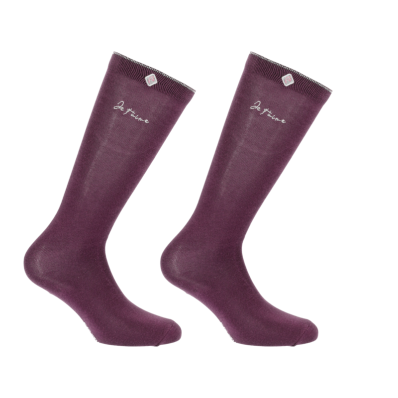 Equithème - Chaussette d'équitation Rose Je t'aime prune