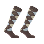 Equithème - Chaussettes d'équitation Argyle brun/ bleu ciel