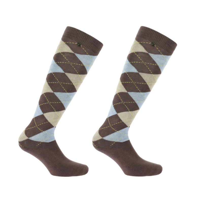 Equithème - Chaussettes d'équitation Argyle brun/ bleu ciel