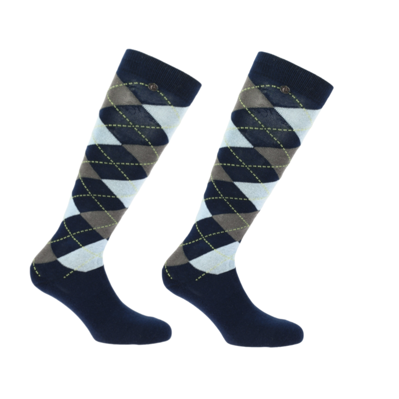 Equithème - Chaussettes d'équitation Argyle marine/ bleu ciel/ gris