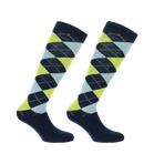 Equithème - Chaussettes d'équitation Argyle marine/ jaune
