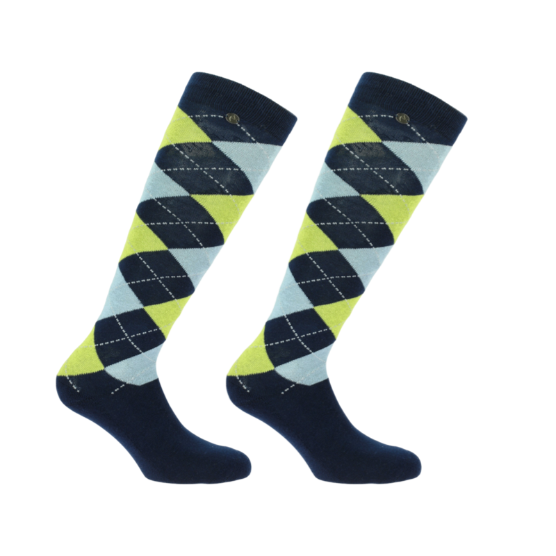 Equithème - Chaussettes d'équitation Argyle marine/ jaune