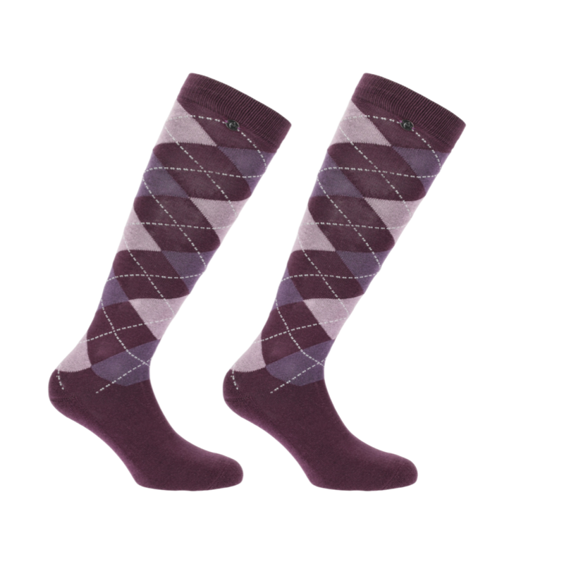 Equithème - Chaussettes d'équitation Argyle prune/ lilas