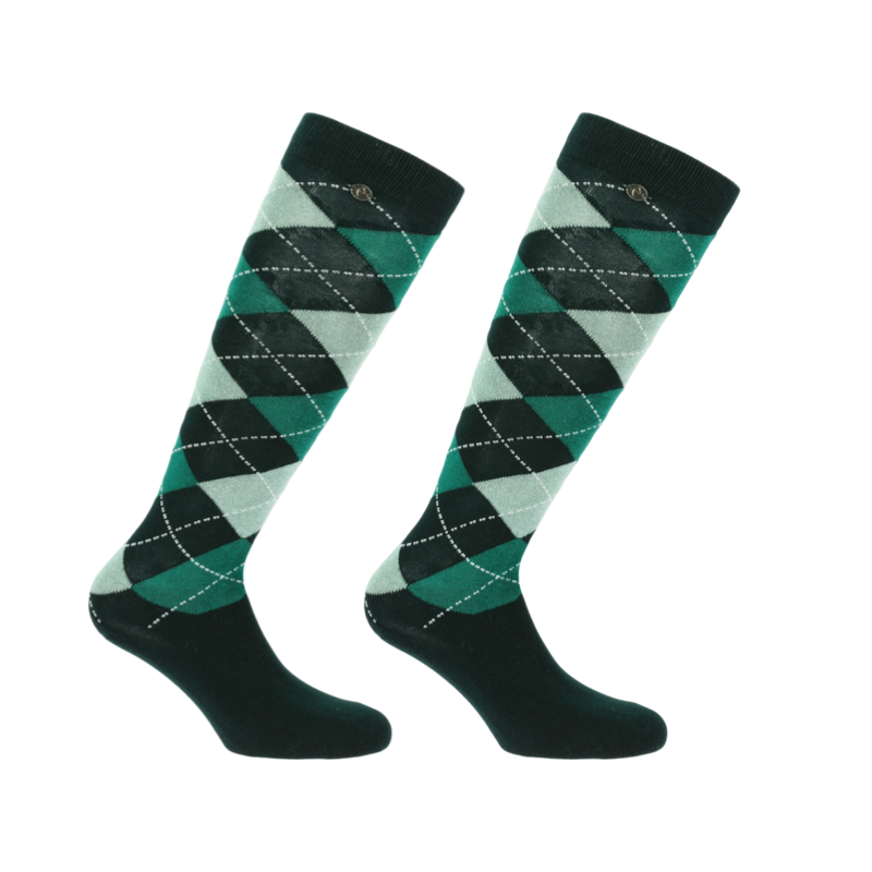 Equithème - Chaussettes d'équitation Argyle vert foncé/ vert clair
