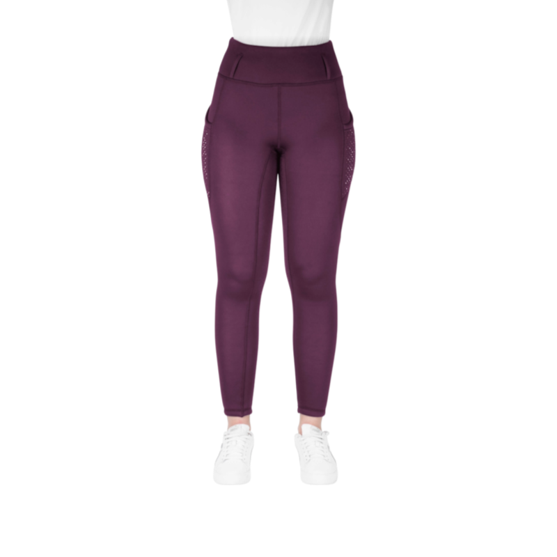 Equithème - Legging d'équitation polaire femme Neva Je t'aime prune