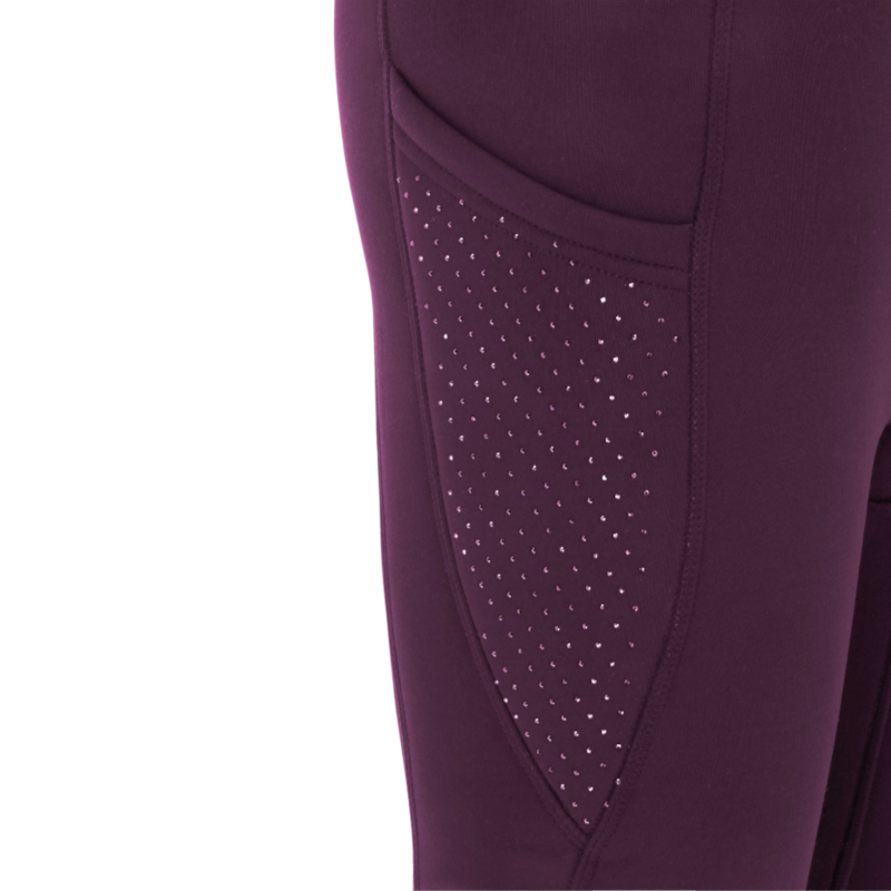 Equithème - Legging d'équitation polaire femme Neva Je t'aime prune