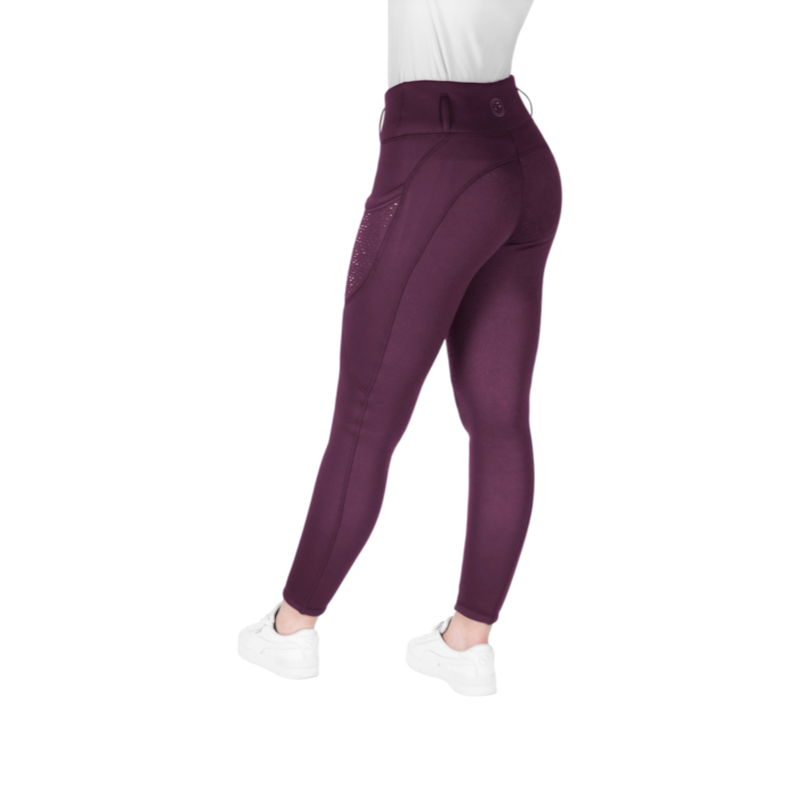 Equithème - Legging d'équitation polaire femme Neva Je t'aime prune