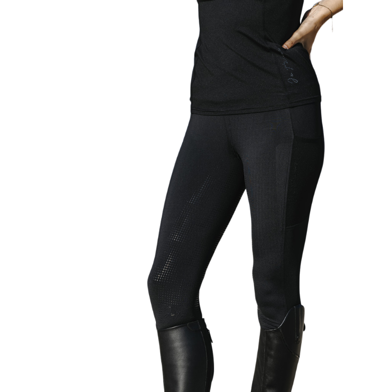 Equithème - Legging d'équitation femme pull-on Flora édition "Je t'aime" noir | - Ohlala