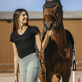 Equithème - Legging d'équitation femme pull-on Flora édition "Je t'aime" vert sauge | - Ohlala