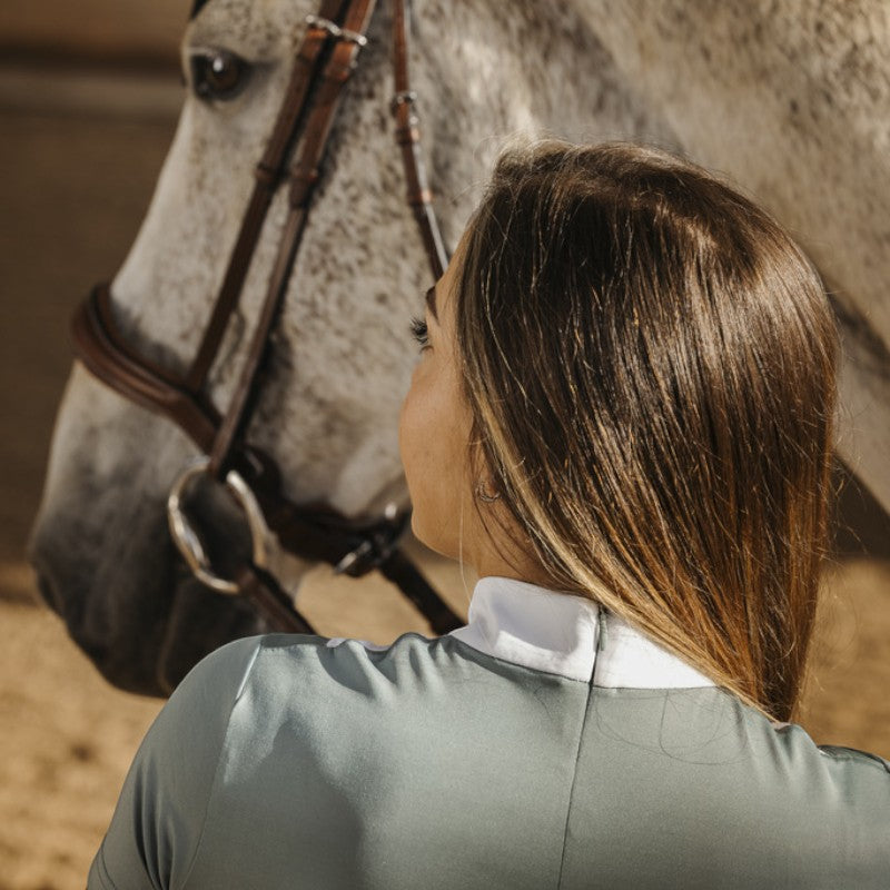 Equithème - Polo de concours manches courtes femme Funza vert sauge | - Ohlala