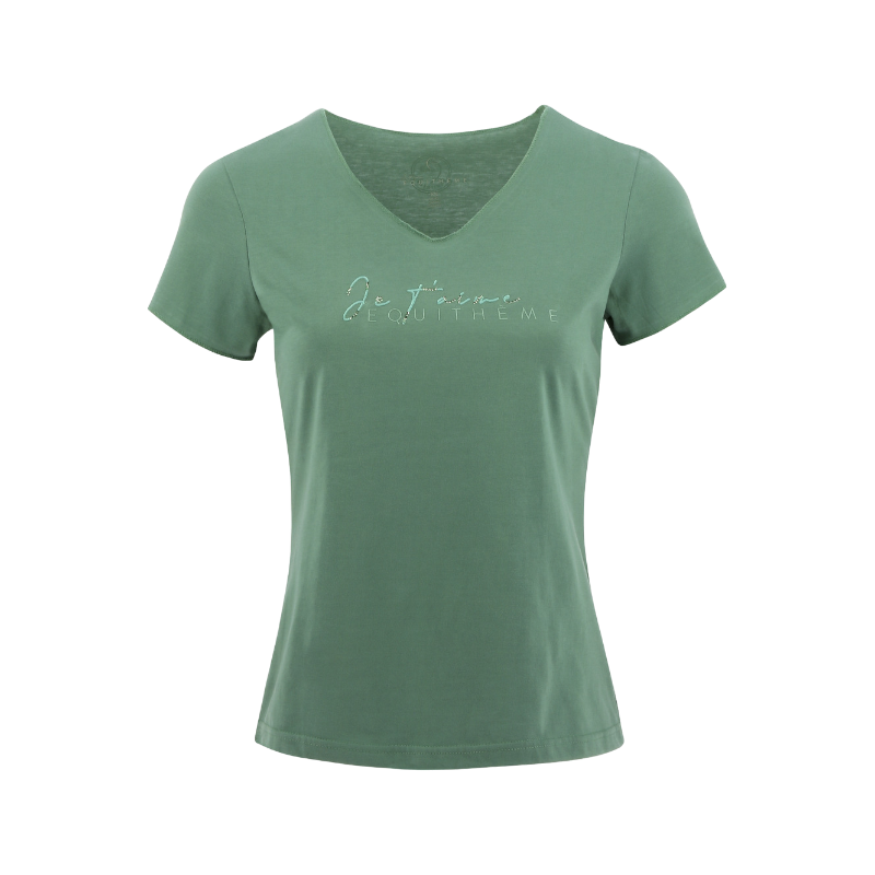 Equithème - T-shirt manches courtes femme Rehane édition "Je t'aime" vert sauge | - Ohlala