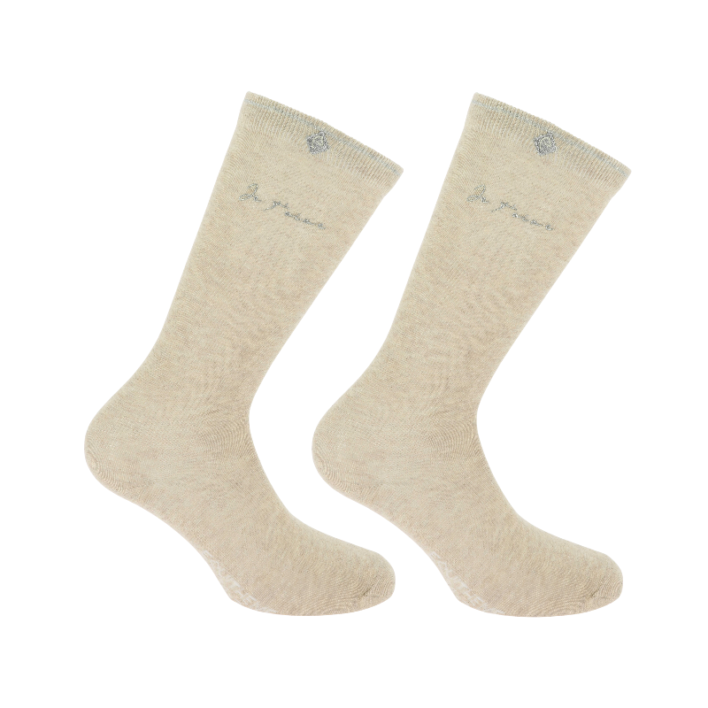 Equithème - Chaussette d'équitation Je t'aime beige | - Ohlala