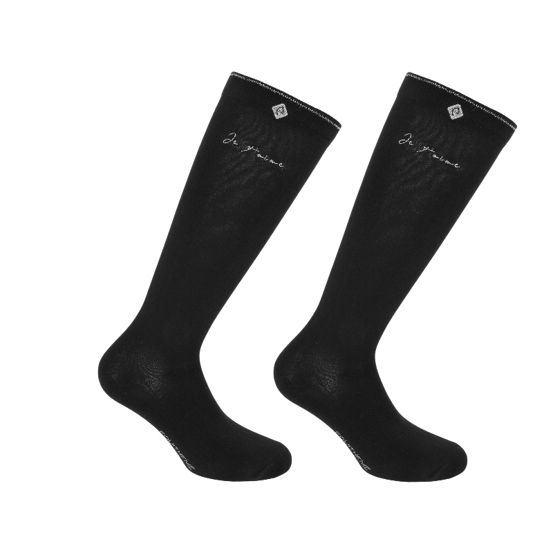 Equithème - Chaussette d'équitation Je t'aime noir | - Ohlala