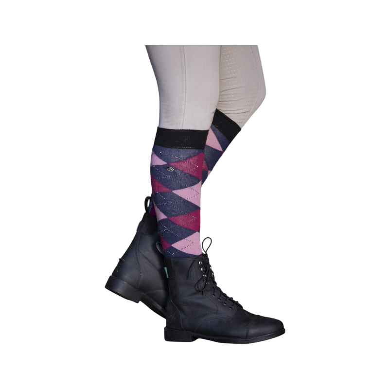 Equithème - Chaussettes Girly gris clair/ vieux rose (x1)