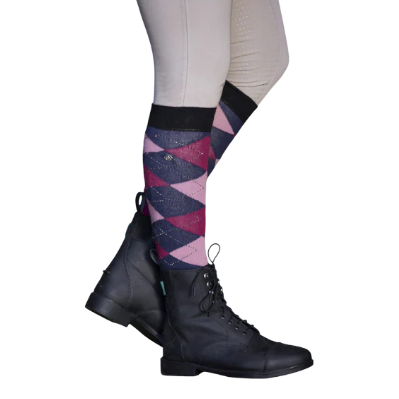 Equithème - Chaussettes Girly gris clair/ vieux rose (x1)