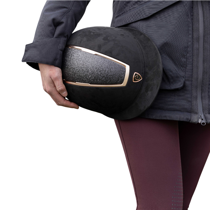 Equithème - Casque d'équitation visière large Glint Lamé noir/ rose gold