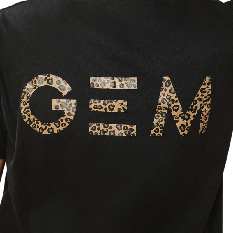 GEM - T-shirt manches courtes femme Eclair noir/ léopard