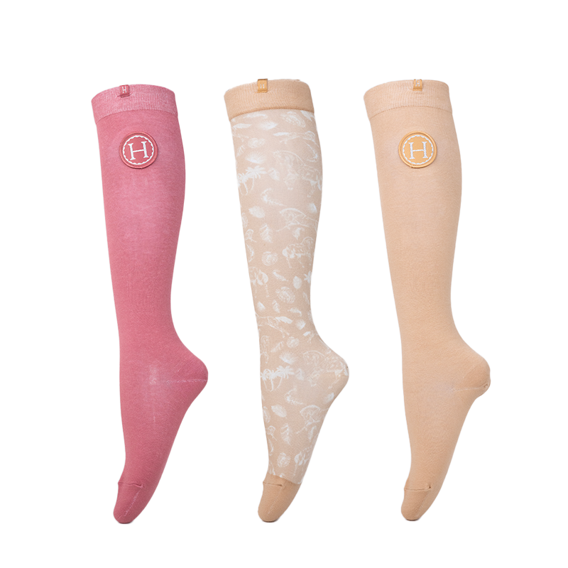 Harcour - Chaussettes d'équitation Sorel jouy/ sable/ rose (x3) | - Ohlala