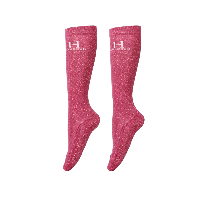 Harcour - Chaussettes d'équitation Happy à pailettes blush (x2)