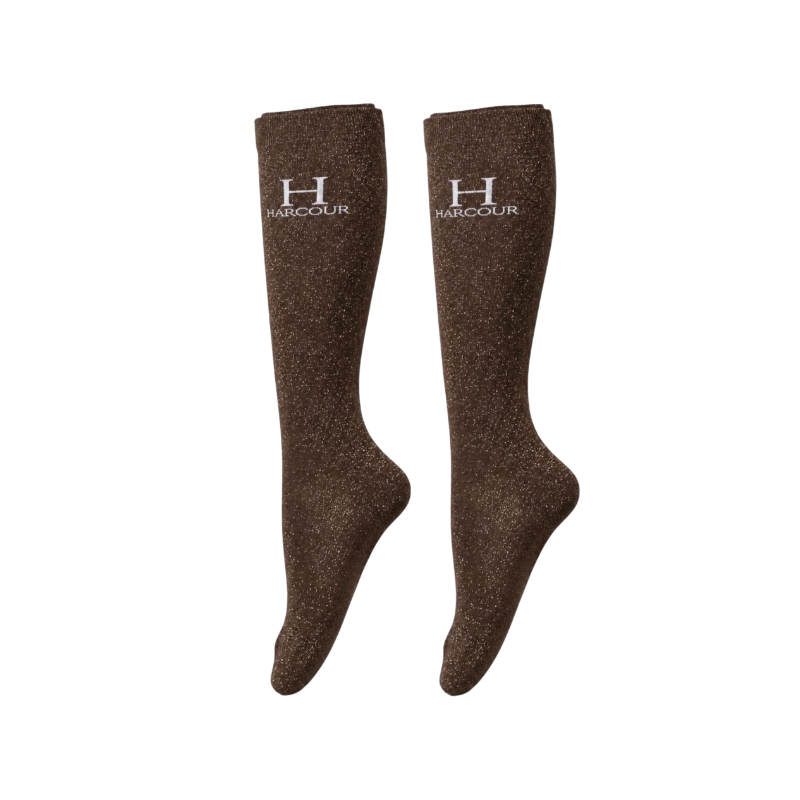 Harcour - Chaussettes d'équitation Happy à pailettes cacao (x2)