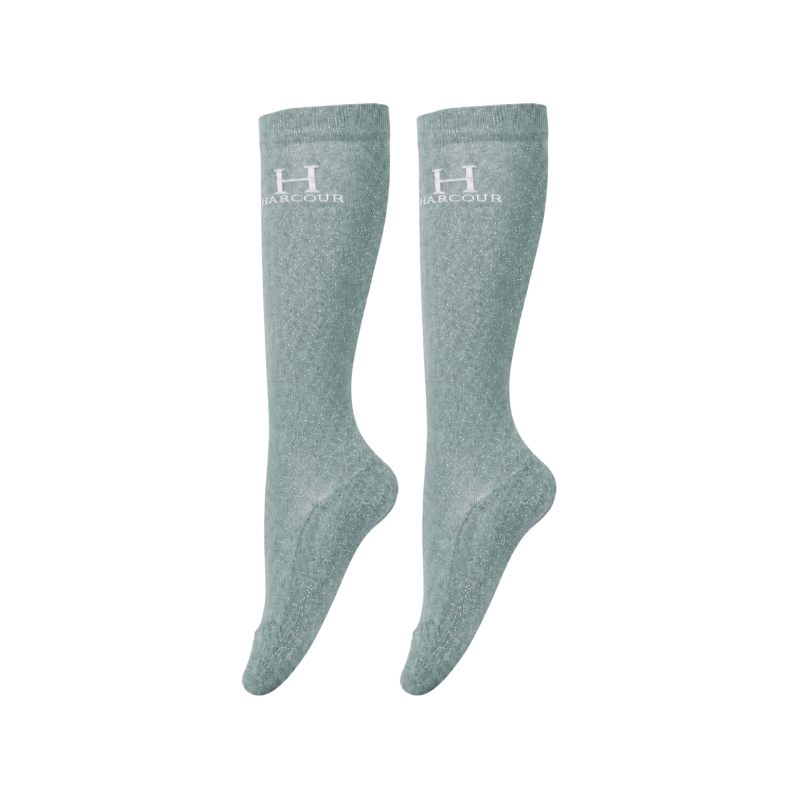 Harcour - Chaussettes d'équitation Happy à pailettes grey green (x2)