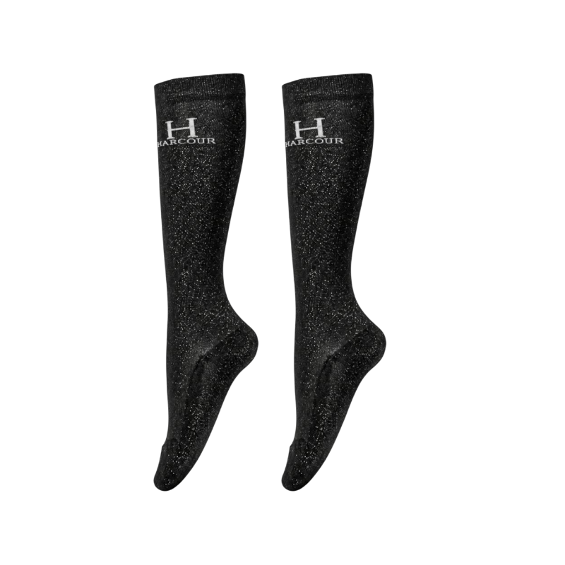 Harcour - Chaussettes d'équitation Happy à pailettes noir (x2)