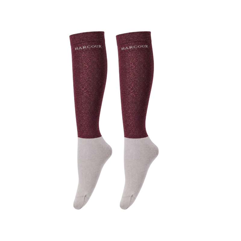 Harcour - Chaussettes d'équitation Vaela à paillettes aubergine (x2)