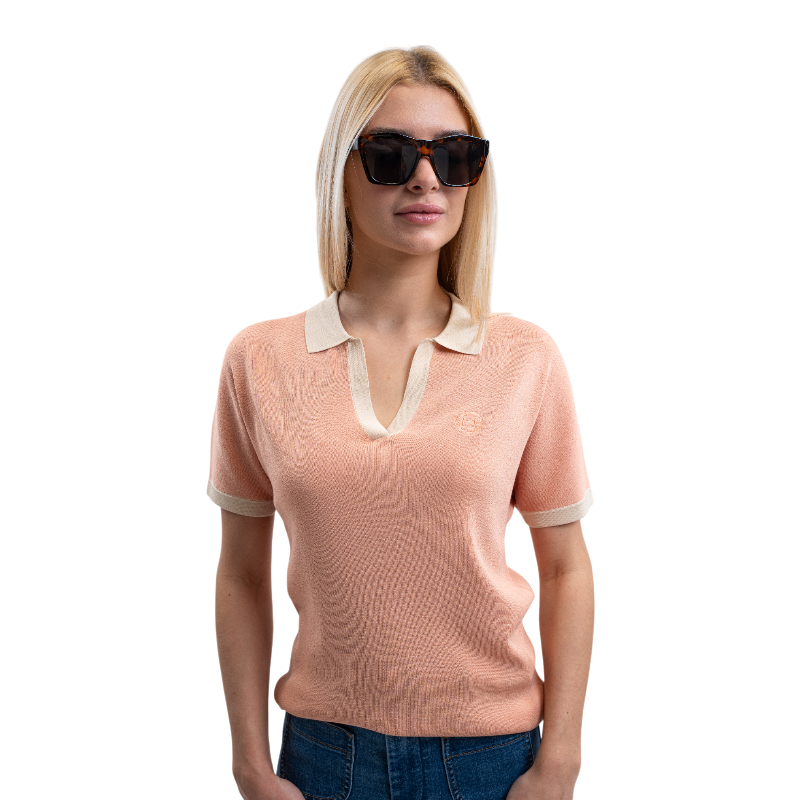 Harcour - Polo manches courtes femme Peach abricot