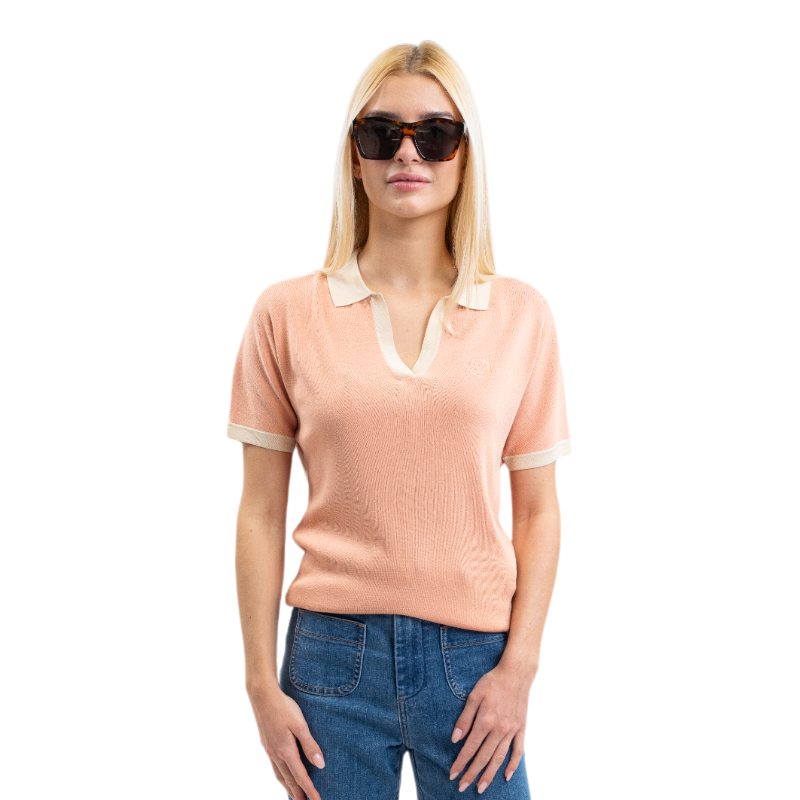 Harcour - Polo manches courtes femme Peach abricot