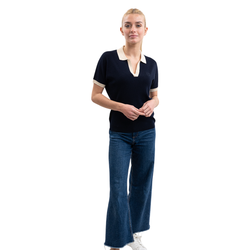 Harcour - Polo manches courtes femme Peach marine