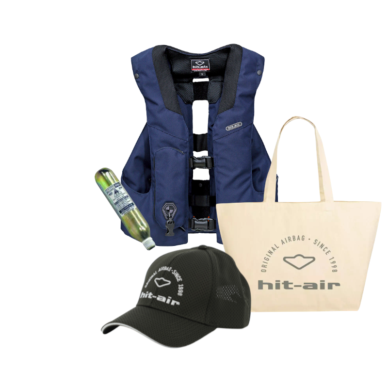 Hit Air - Pack gilet airbag MLV3 marine + tote bag + cartouche + casquette