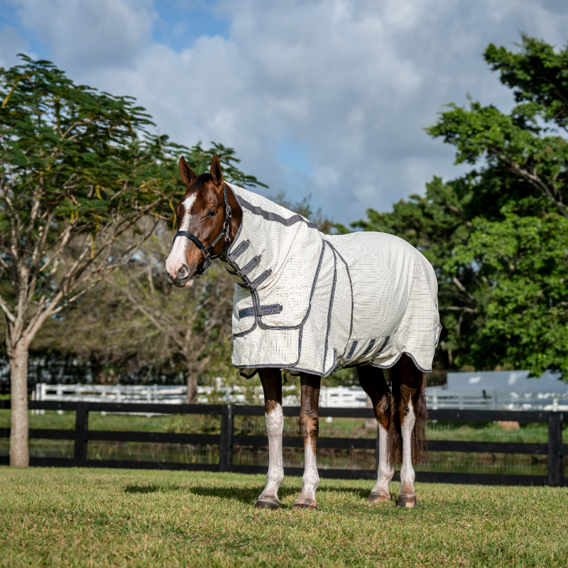 Horseware - Chemise anti-mouches Rambo Protector Fieldsafe Plus argent/ marine/ blanc/ beige