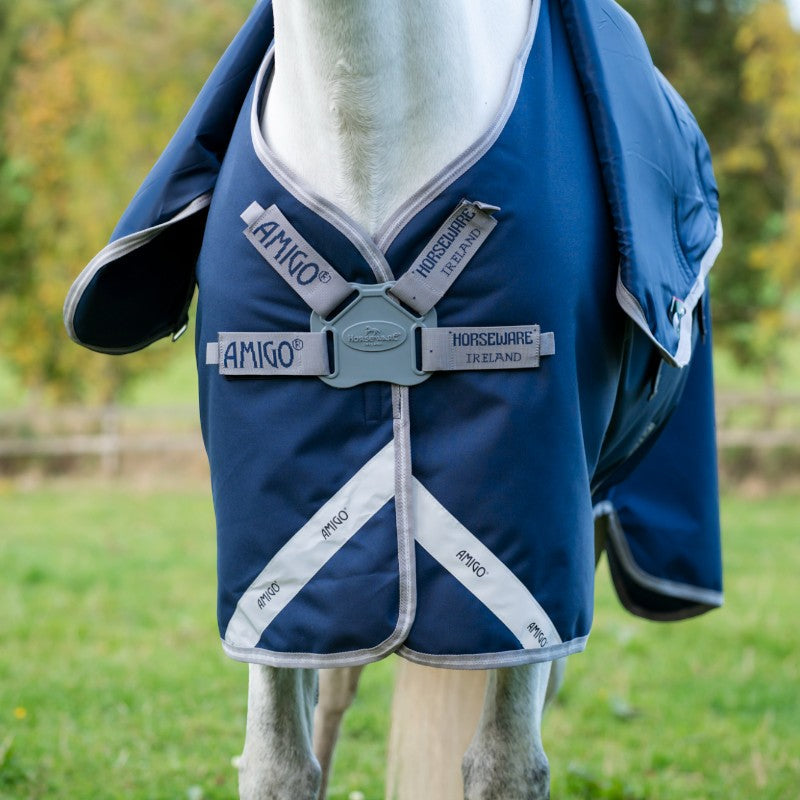 Horseware - Couverture d'extérieur Amigo FieldSafe Plus Turnout marine/ titanium grey/ argent 0g | - Ohlala