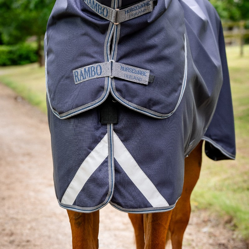 Horseware - Couverture d'extérieur Rambo Duo Ripstop Plus Turnout Bundle marine/ gris thunderstorm/ argent (100g + 100g+ 200g) 400g | - Ohlala