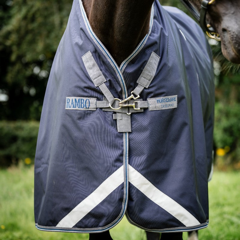 Horseware - Couverture d'extérieur Rambo Optimo Plus Turnout Bundle marine/ thunderstorm grey/ argent (0g + 200g) | - Ohlala