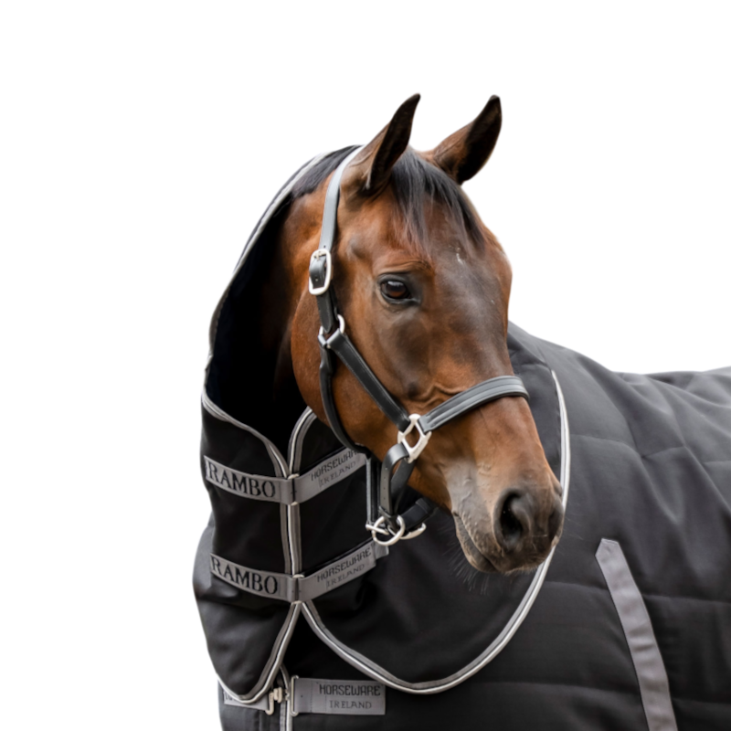 Horseware - Couvre-cou couverture de box Rambo noir/ thunderstorm grey/ argent 100g