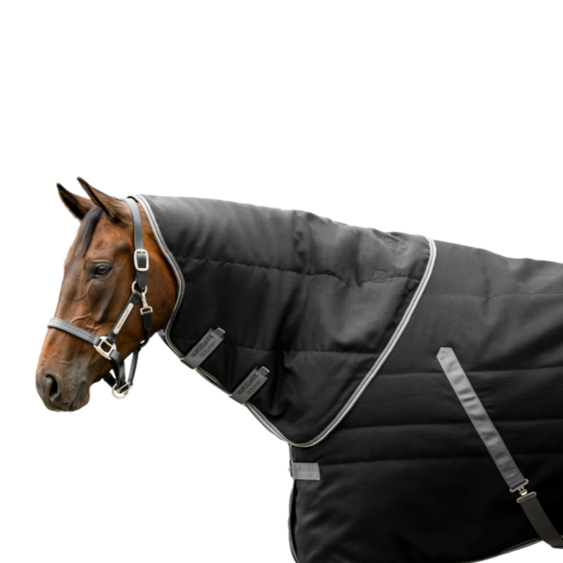 Horseware - Couvre-cou couverture de box Rambo noir/ thunderstorm grey/ argent 200g
