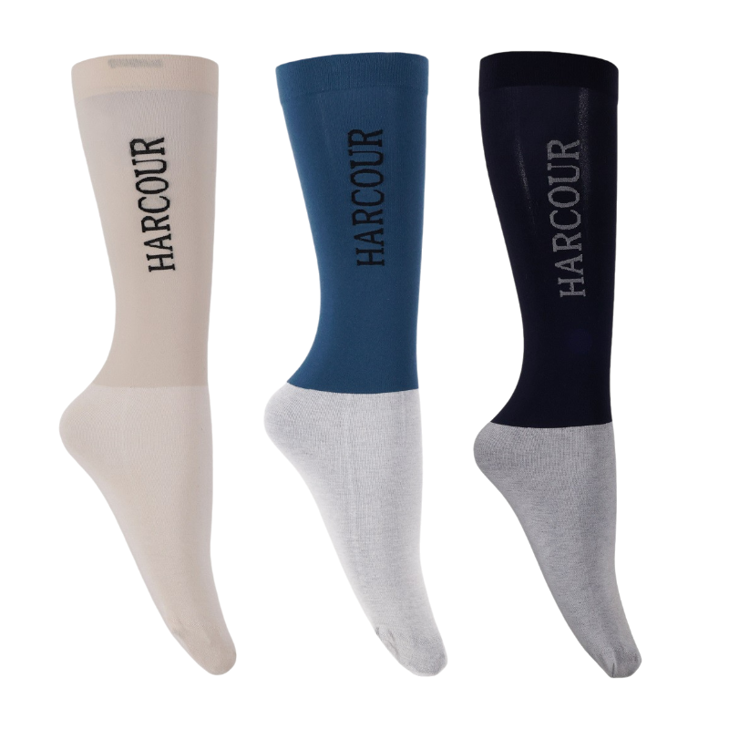 Harcour - Chaussettes d'équitation Sarina marine/ steel blue/ ivoire (x3)