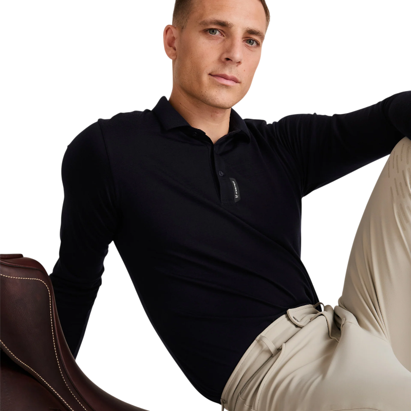 Horse Pilot - Heren lange mouw polo Merinos dark night