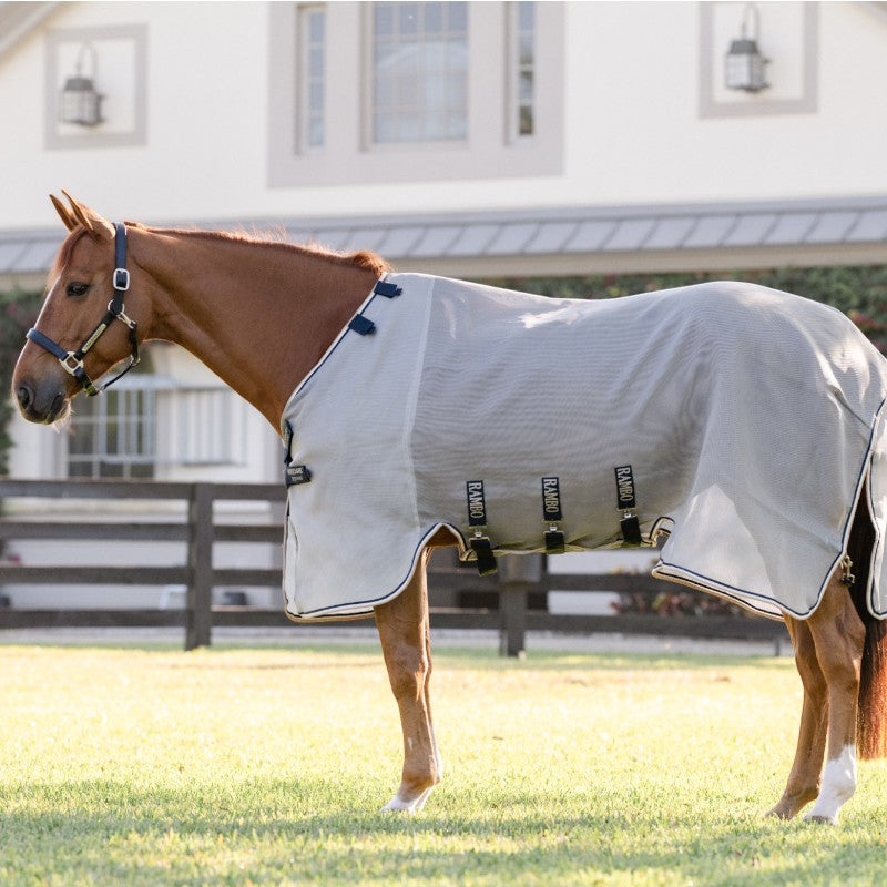 Horseware - Couverture anti-mouches Rambo Protector Fieldsafe argent/ marine/ blanc/ beige