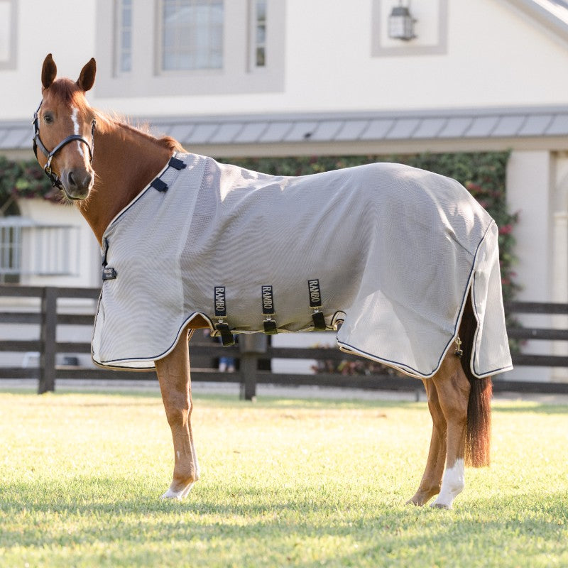 Horseware - Couverture anti-mouches Rambo Protector Fieldsafe argent/ marine/ blanc/ beige