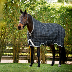 Horseware - Couverture d'extérieur Rhino Wug Turnout noir/ gris/ blanc à carreaux 100g | - Ohlala