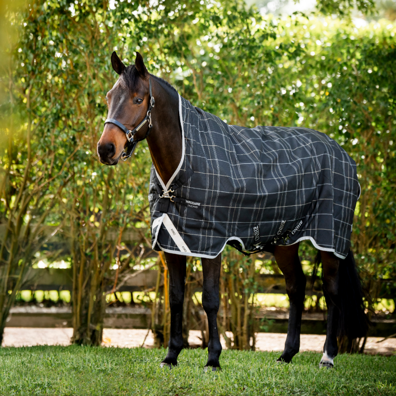 Horseware - Couverture d'extérieur Rhino Wug Turnout noir/ gris/ blanc à carreaux 100g
