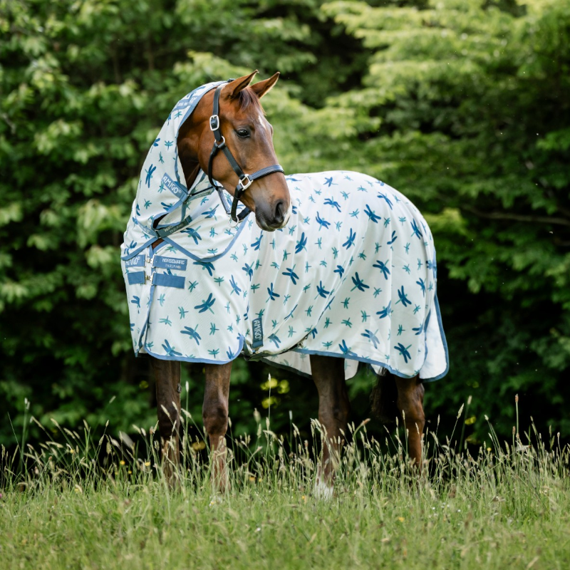 Horseware - Couverture anti-mouches Amigo Bug Rug Plus dragonfly print/ argent/ bleu/ sauge | - Ohlala