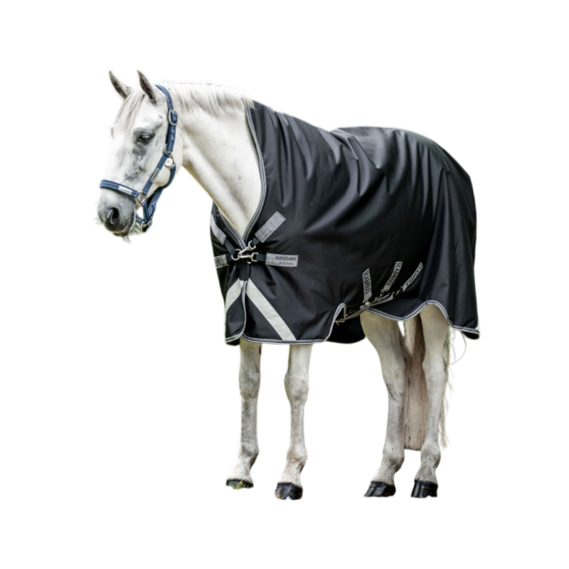 Horseware - Couverture d'extérieur Rambo Wug Turnout noir/ thunderstorm grey/ argent 400g | - Ohlala